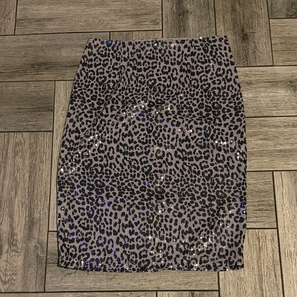 Leopard Print Sequin Skirt